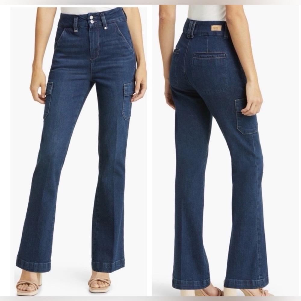 Paige Dion Cargo Pocket High Rise Flare Jeans Size 26